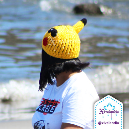 Gorro Pikachu de Pokemon, amarillo, tejido artesanal, joven y adulto, Unitalla