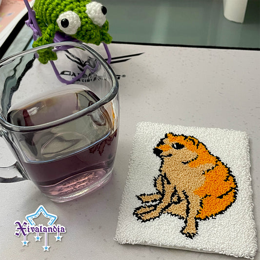 Coaster Cheems dog meme, mug rug doge, 5 in/13cm, handmade Punch Needle