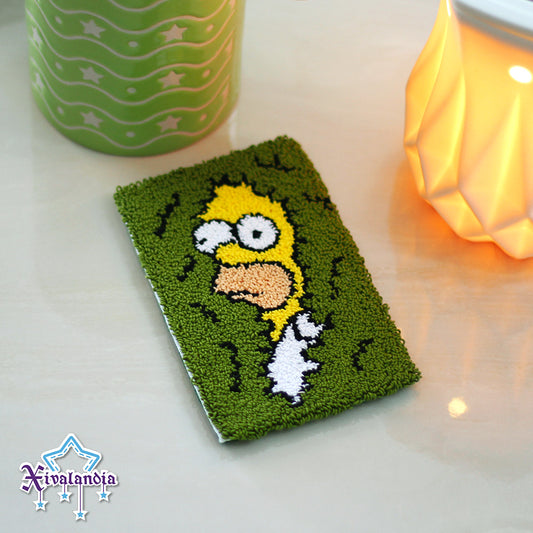 Coaster Homer meme, mug rug, 5 in/13cm, handmade Punch Needle